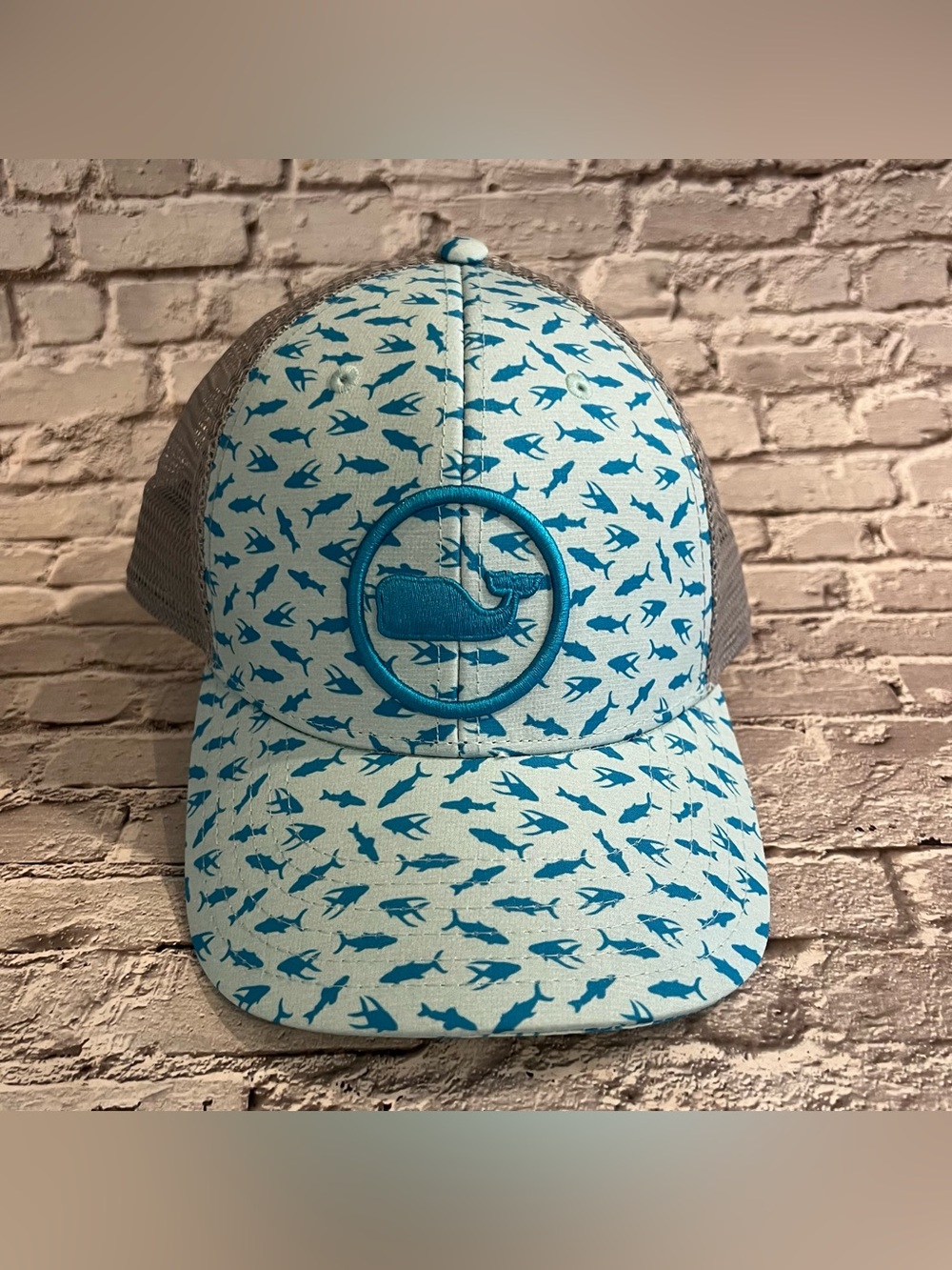 Vineyard Vines Whale Dot Performance Cap Hat in Aqua Sky